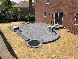 Bethel Park Patio, Pillars, Seat Wall - Fire Pit